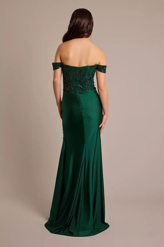 Glamorous Mermaid Off-Shoulder Sequin Sleeveless Applique Zip-Back Floor-Length Prom Dresses hot sale