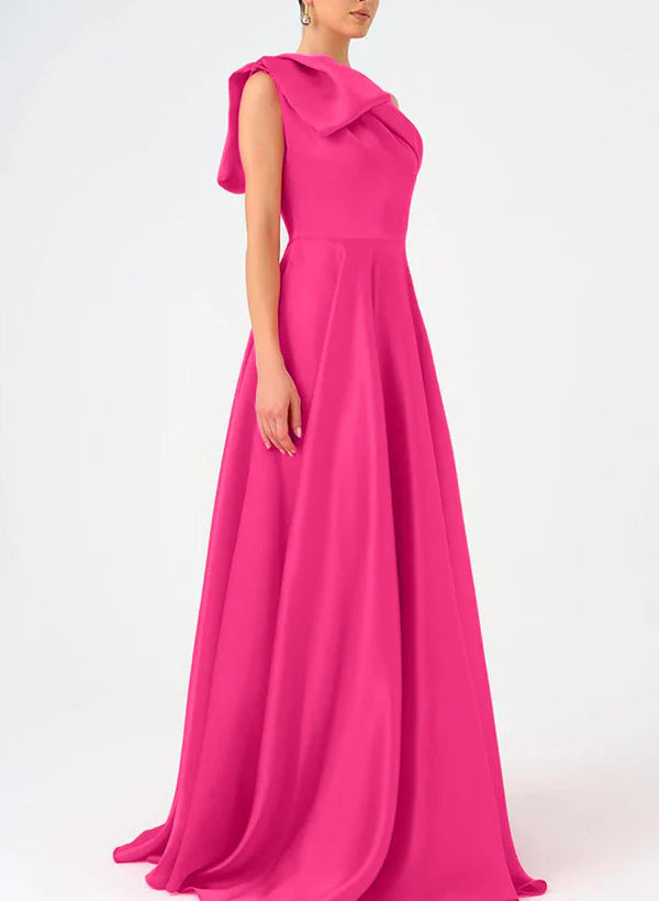 Glamorous One-Shoulder Oversized Flounce Satin Ball Gown Prom Dress in Vibrant Fuchsia