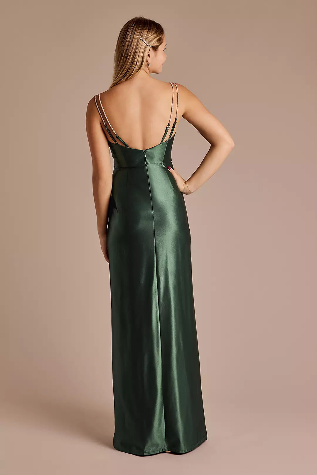 Glamorous Sheath Pleated V-Neck Beaded Strap bodice Back Zip Ankle-Length Side Slit Prom Dresses