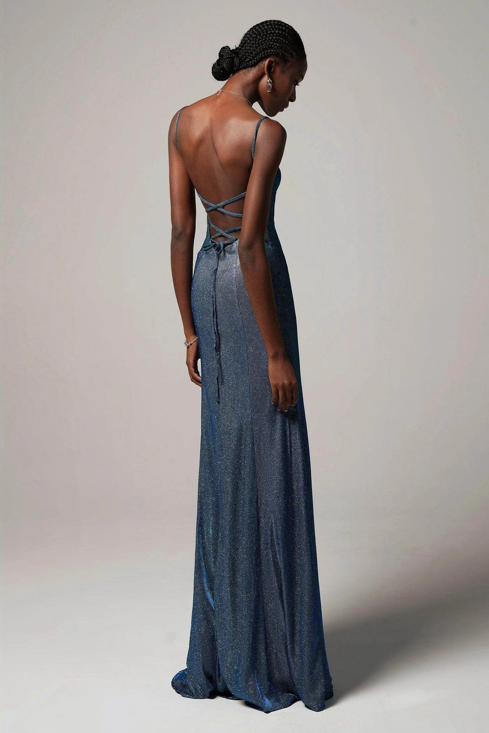 Glamorous Sheath Square Neck Spaghetti Strap Lace-Up Back Floor Length Formal Prom Dresses