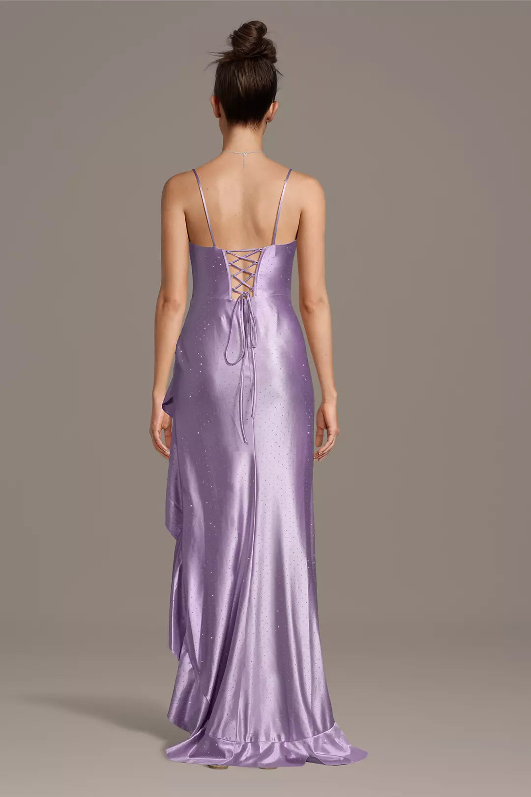 Glamorous Sheath Sweetheart Neck Spaghetti Strap Lace Up Back Floor-Length Ruffle Satin Prom Dresses