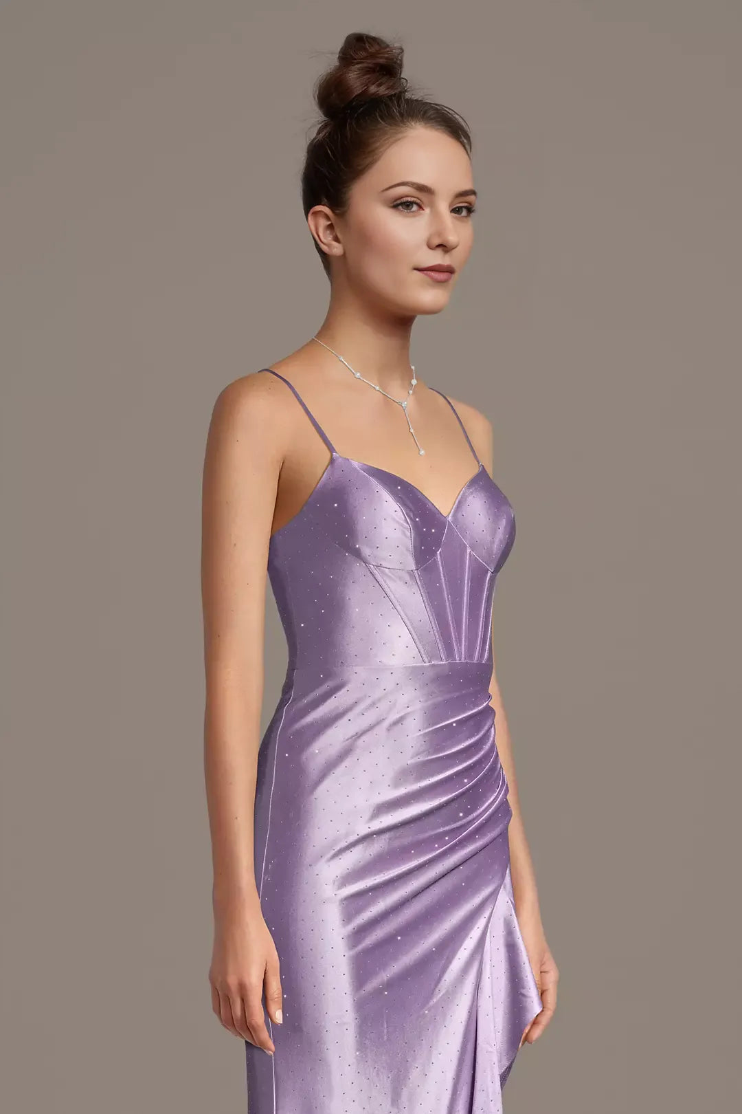 Glamorous Sheath Sweetheart Neck Spaghetti Strap Lace Up Back Floor-Length Ruffle Satin Prom Dresses