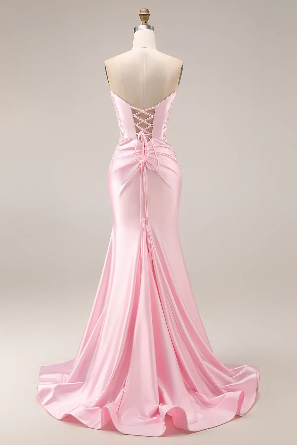 Glamorous Mermaid Strapless Ruched Slit Pink Floor-Length Prom Dress