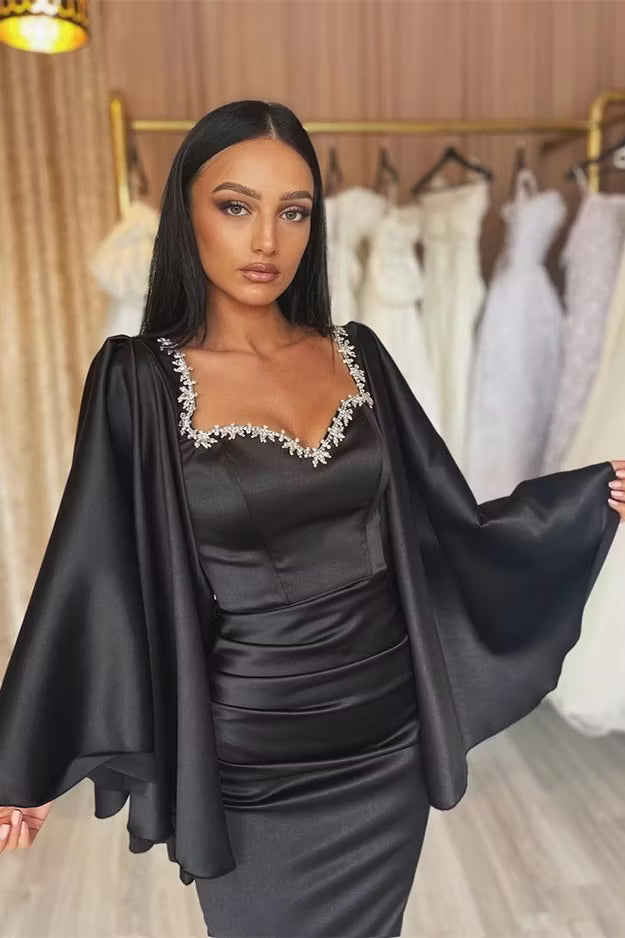 Glamorous Mermaid Sweetheart Off-Shoulder Long Sleeves Black Floor-Length Prom Dress