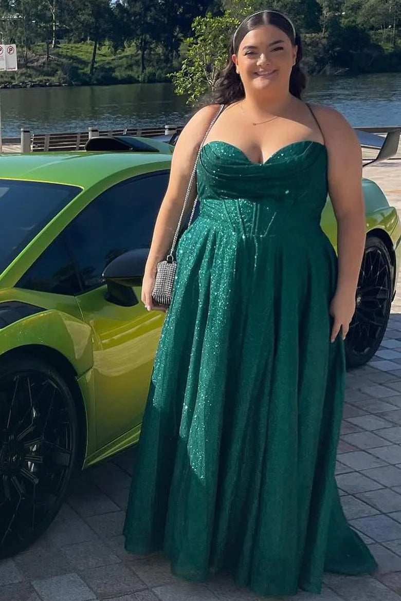 Glitter Cowl Neck Lace-Up A-Line Long Prom Dress