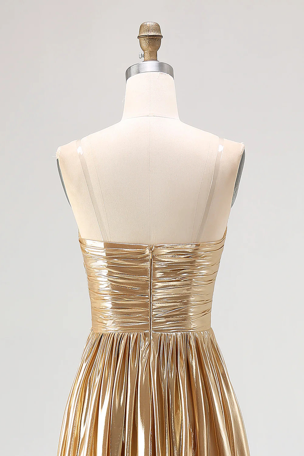 Gold Metallic Sweetheart Neck Strapless A-Line Maxi Evening Dresses