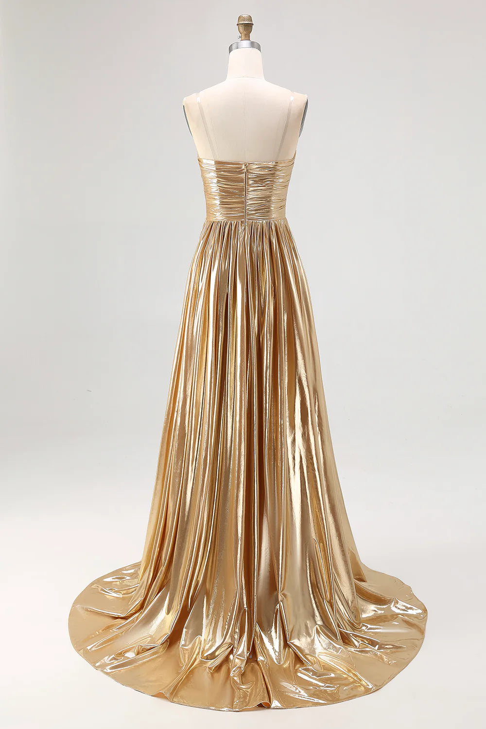 Gold Metallic Sweetheart Neck Strapless A-Line Maxi Evening Dresses