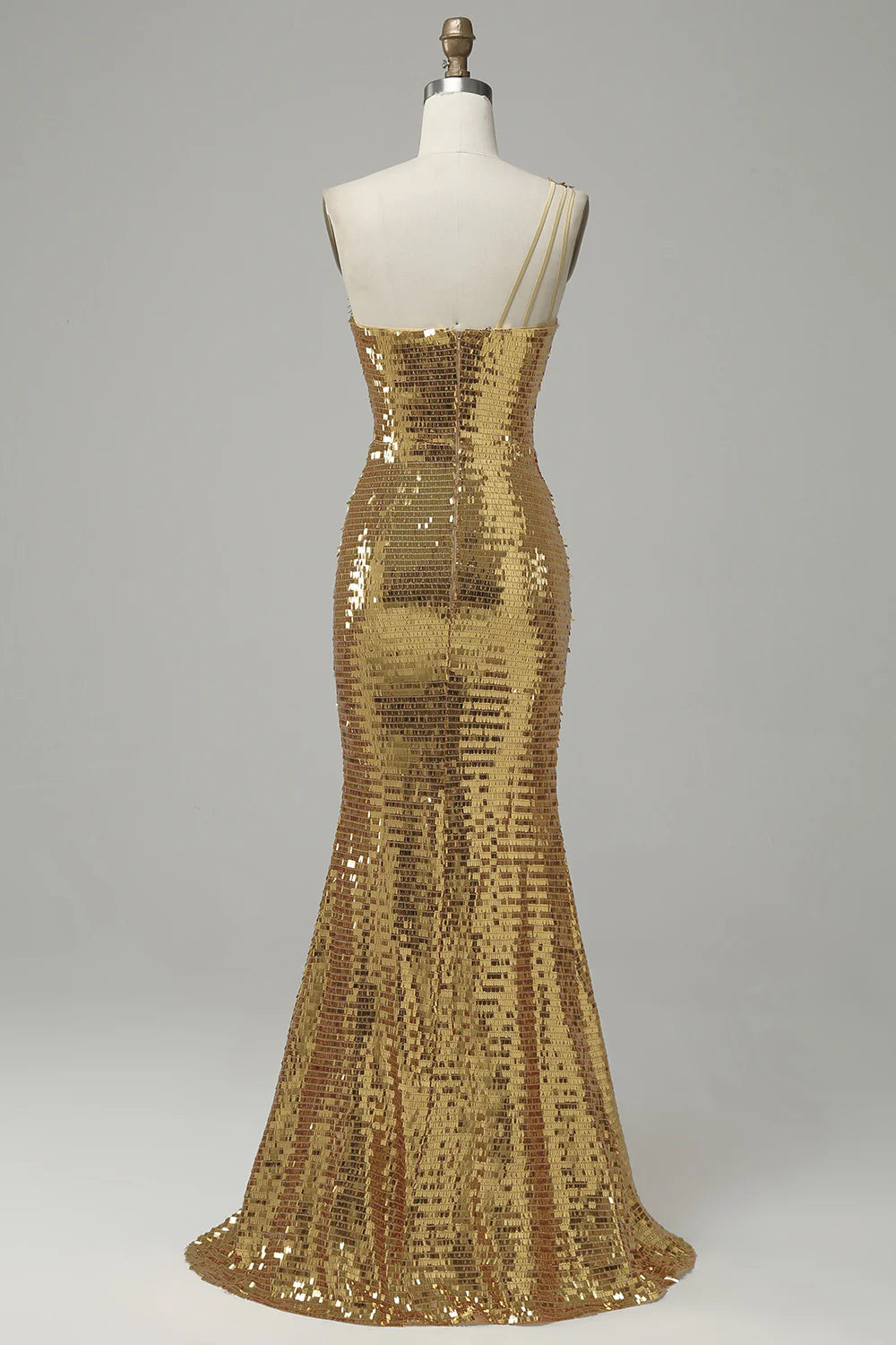 Gold Sequin One-Shoulder High Slit Mermaid Evening Dresses