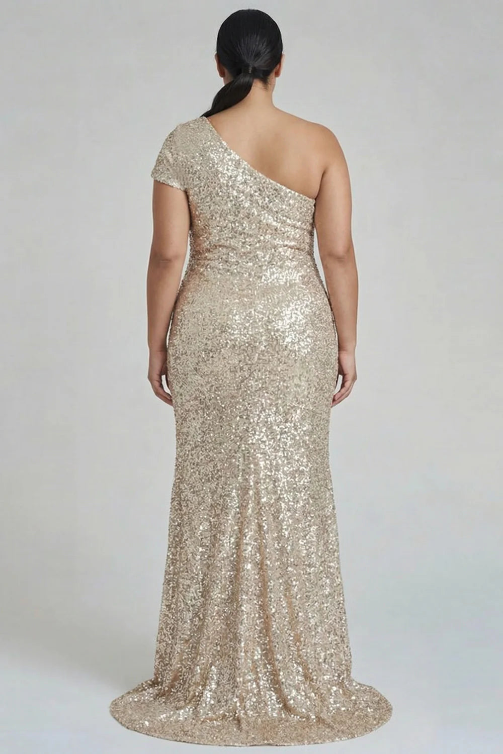 Gold Sequin One-Shoulder Mermaid Maxi Evening Dresses