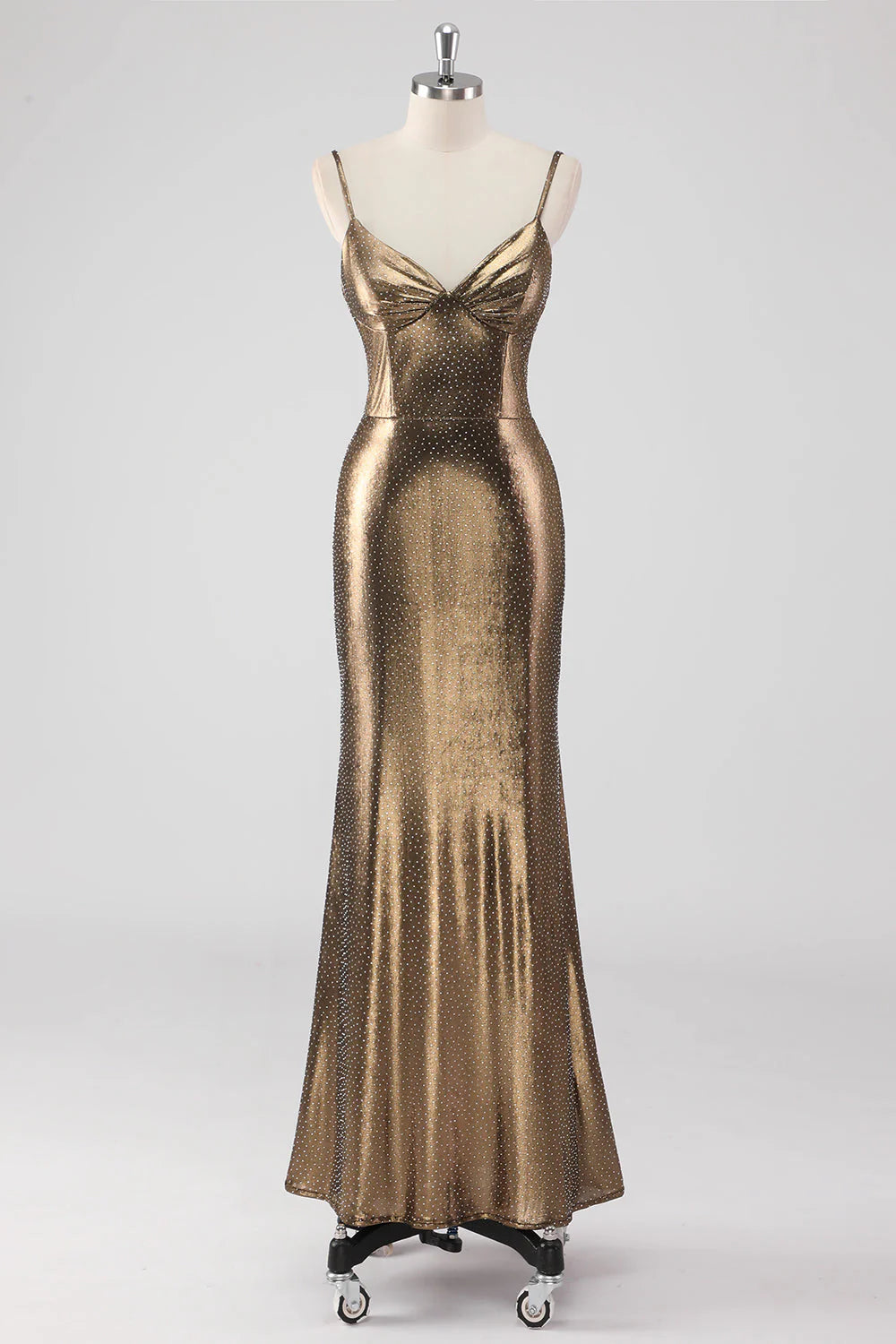 Golden Mermaid Spaghetti Straps Long Formal Dress with Beading