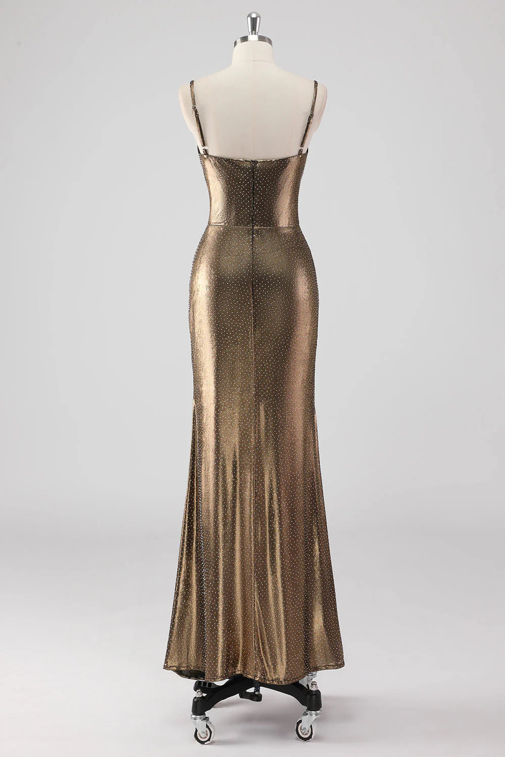 Golden Mermaid Spaghetti Straps Long Formal Dress with Beading