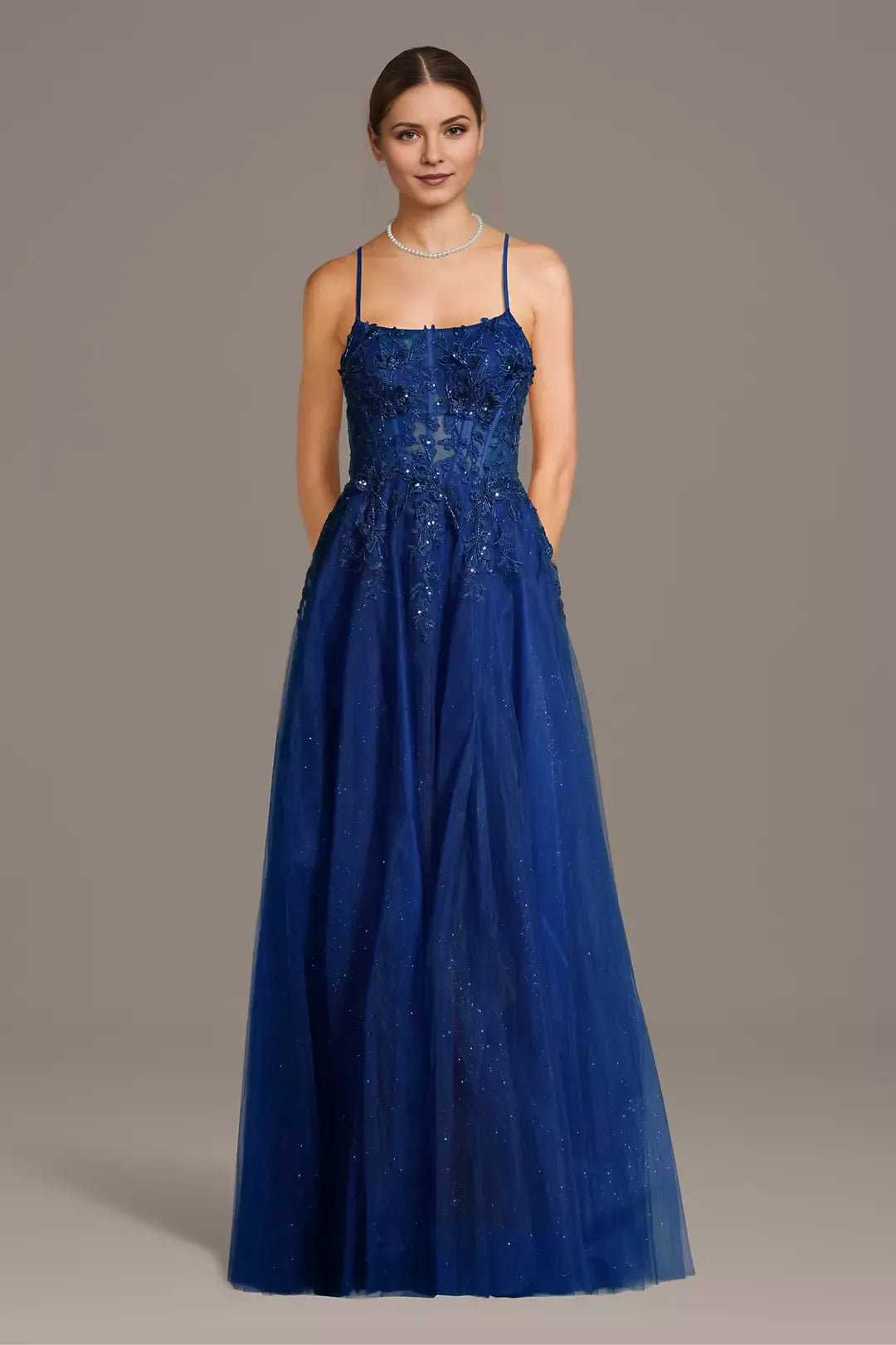 Gorgeous A-Line Sweetheart Spaghetti Straps Crisscross Back Floor-Length Glitter Applique Prom Dresses