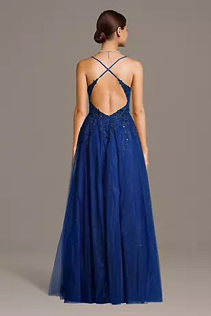 Gorgeous A-Line Sweetheart Spaghetti Straps Crisscross Back Floor-Length Glitter Applique Prom Dresses