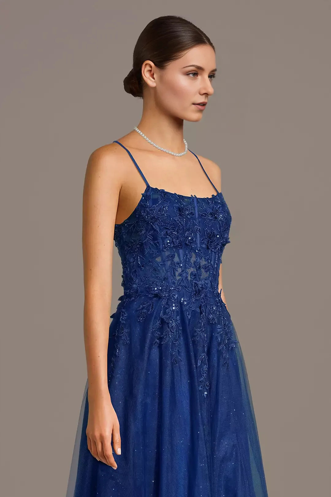 Gorgeous A-Line Sweetheart Spaghetti Straps Crisscross Back Floor-Length Glitter Applique Prom Dresses