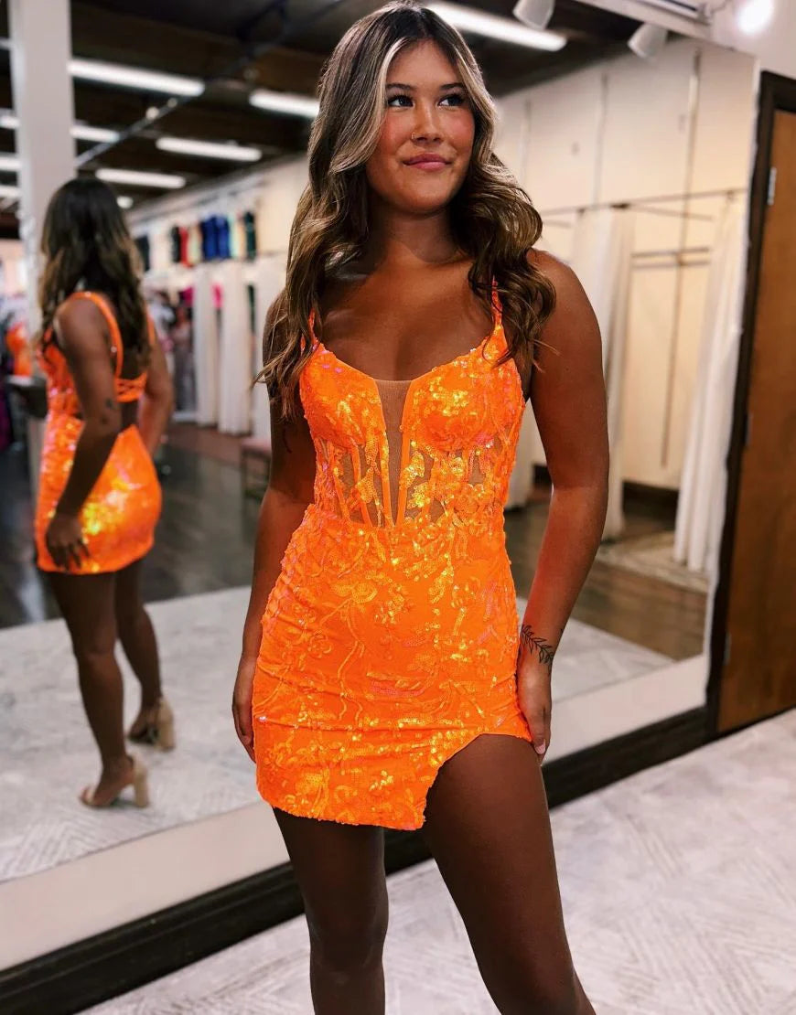 Gorgeous spaghetti strap backless tight fitting sparkling back to school dress