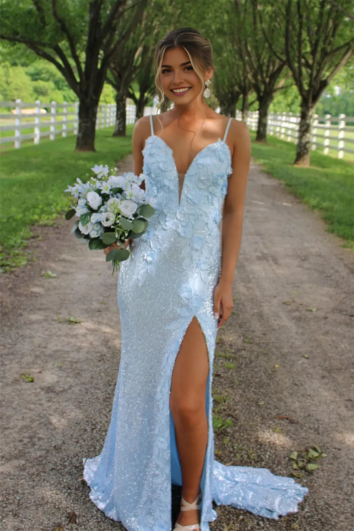 Gorgeous Light Blue Mermaid Sweetheart Neck Sleeveless Corset Sequin Open Back Back Zip Full length Prom Dress