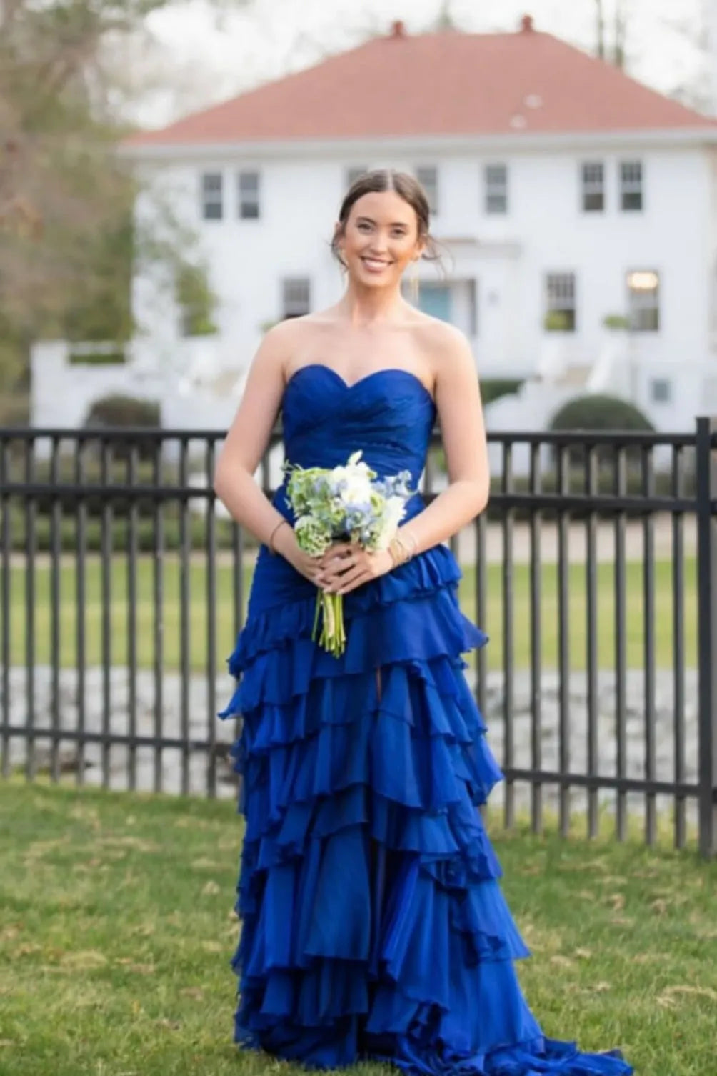 Gorgeous Yellow Chiffon A-line Sweetheart Neck Sleeveless Ruffle Tiered Back Zip Floor - Length Prom Dress  with Slit