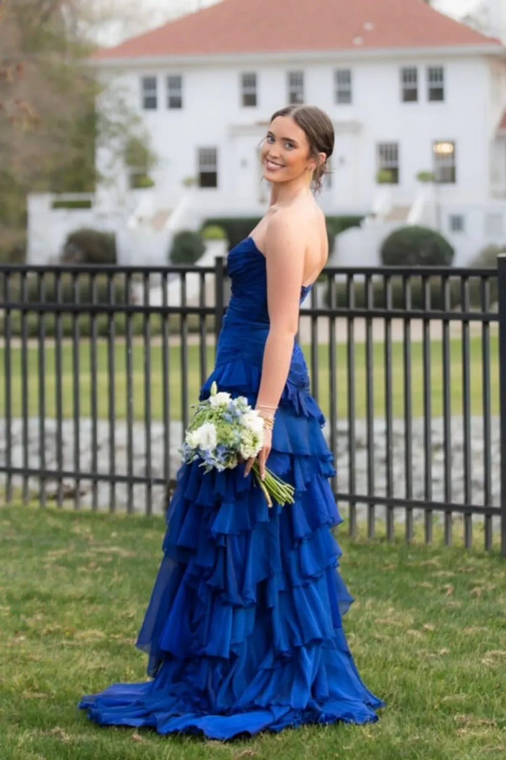 Gorgeous Yellow Chiffon A-line Sweetheart Neck Sleeveless Ruffle Tiered Back Zip Floor - Length Prom Dress  with Slit