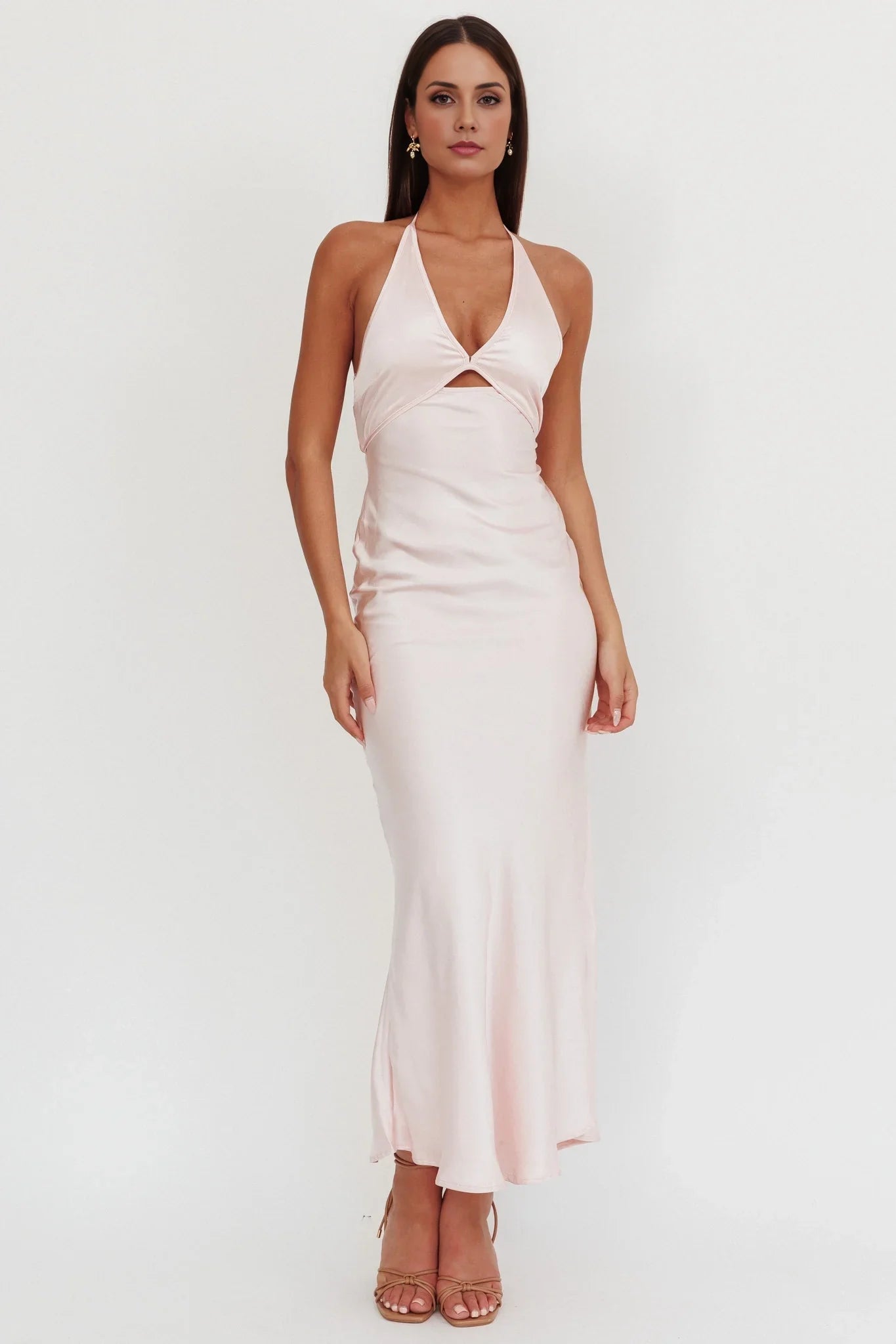 Gorgeous backless lock hole bust with lining backless neckline bridesmaid dress