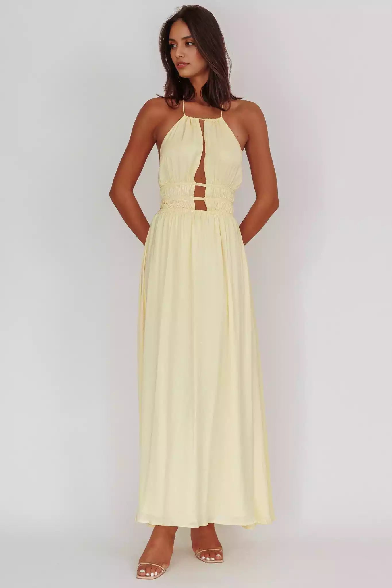 Gorgeous hanging neck, exposed back, hollowed out tight corset creates a fashionable look Bridesmaid Dresses