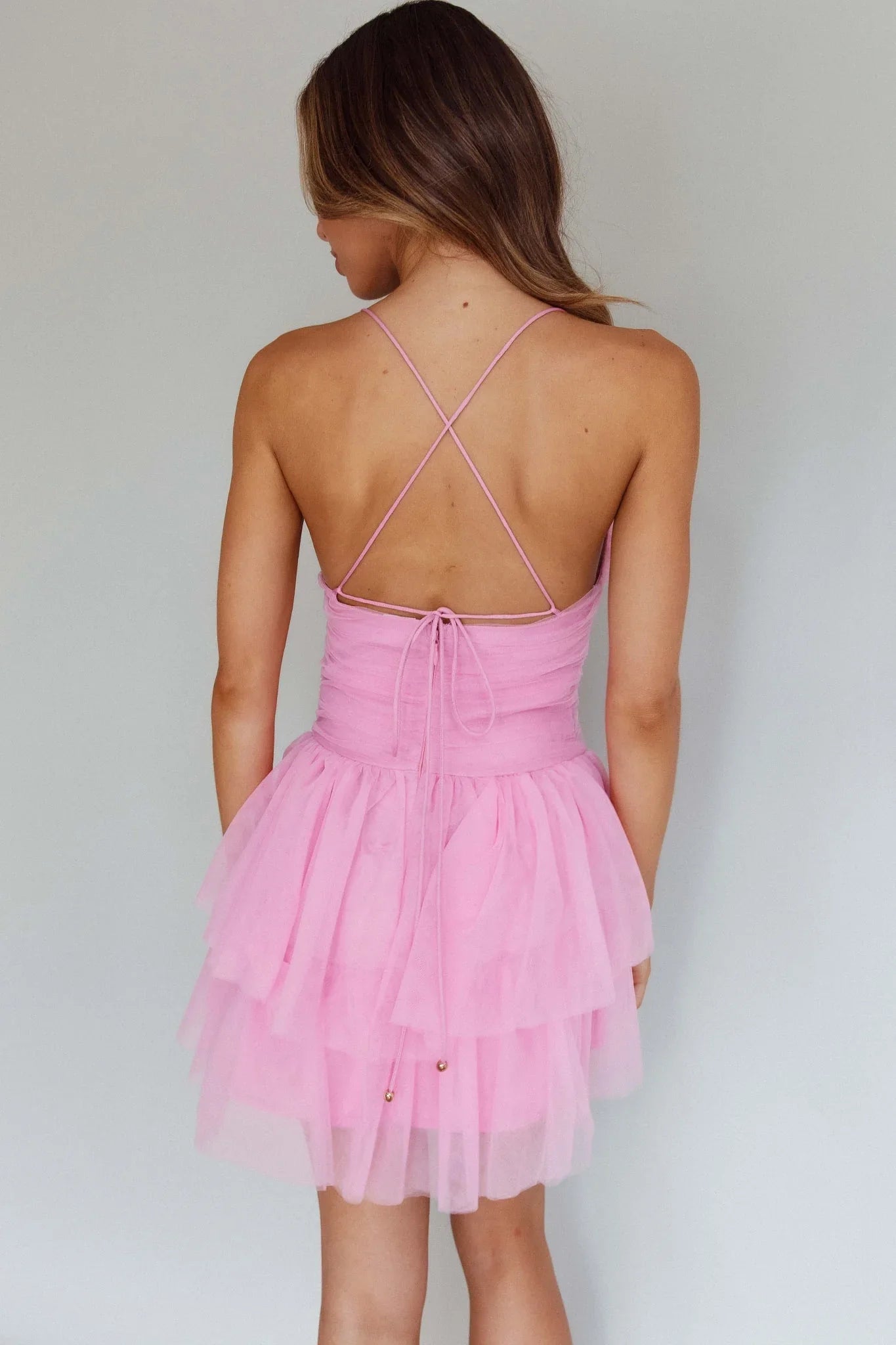 Gorgeous mesh mini pleated details layered hem tie back zipper Homecoming Dresses