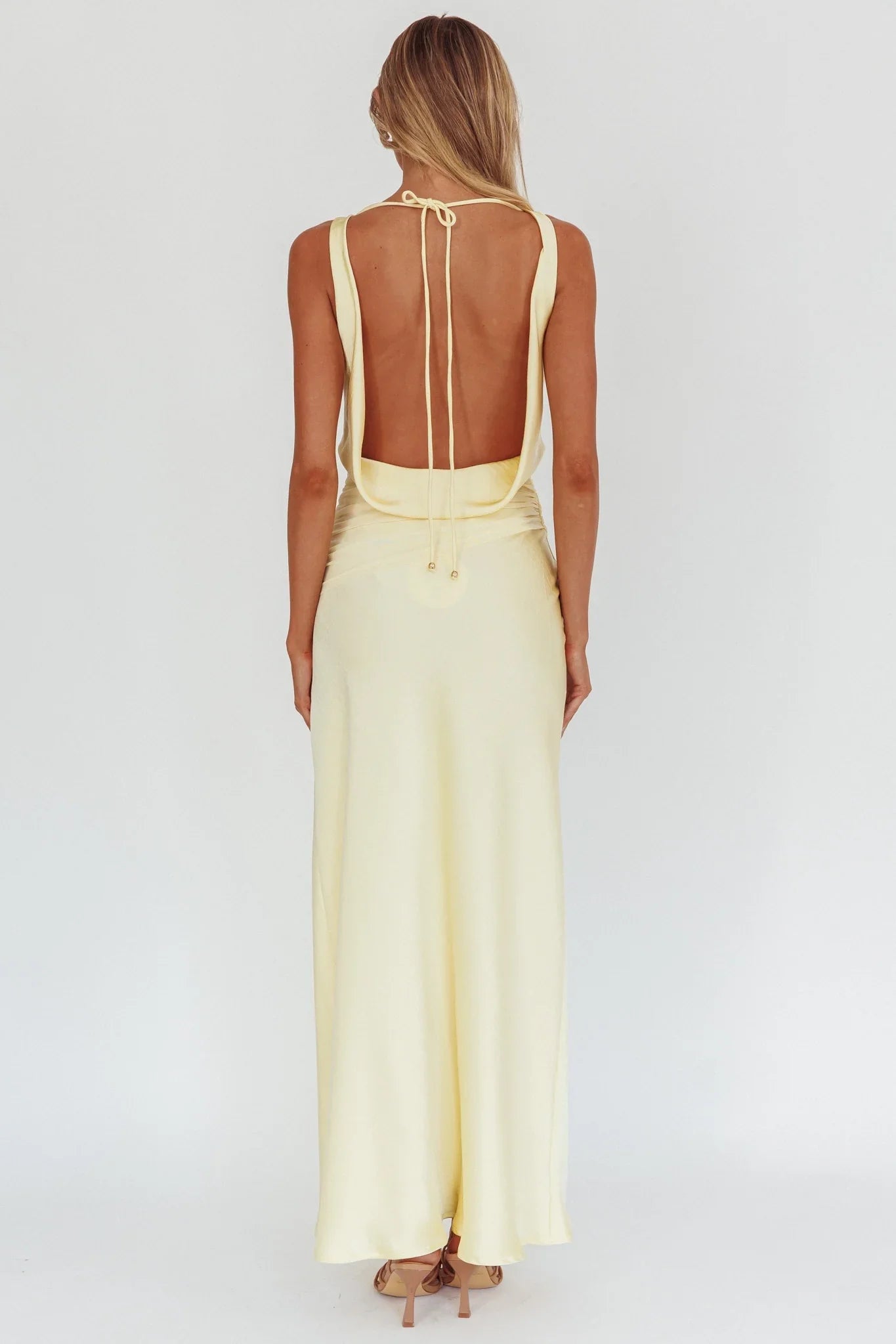 Gorgeous satin backless scarf collar backless lace up mesh details bridesmaid dress