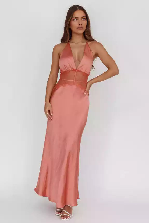 Gorgeous satin extra long lace front leg slit backless back zipper Bridesmaid Dresses