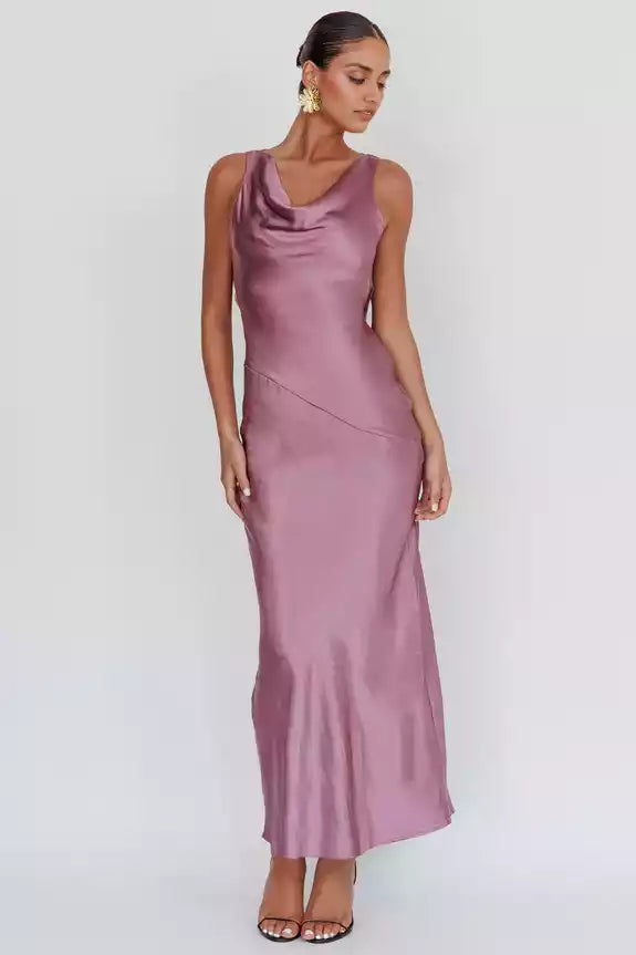 Gorgeous satin extra long scarf collar, backless lace up, unlined invisible side zipper Prom Dresses