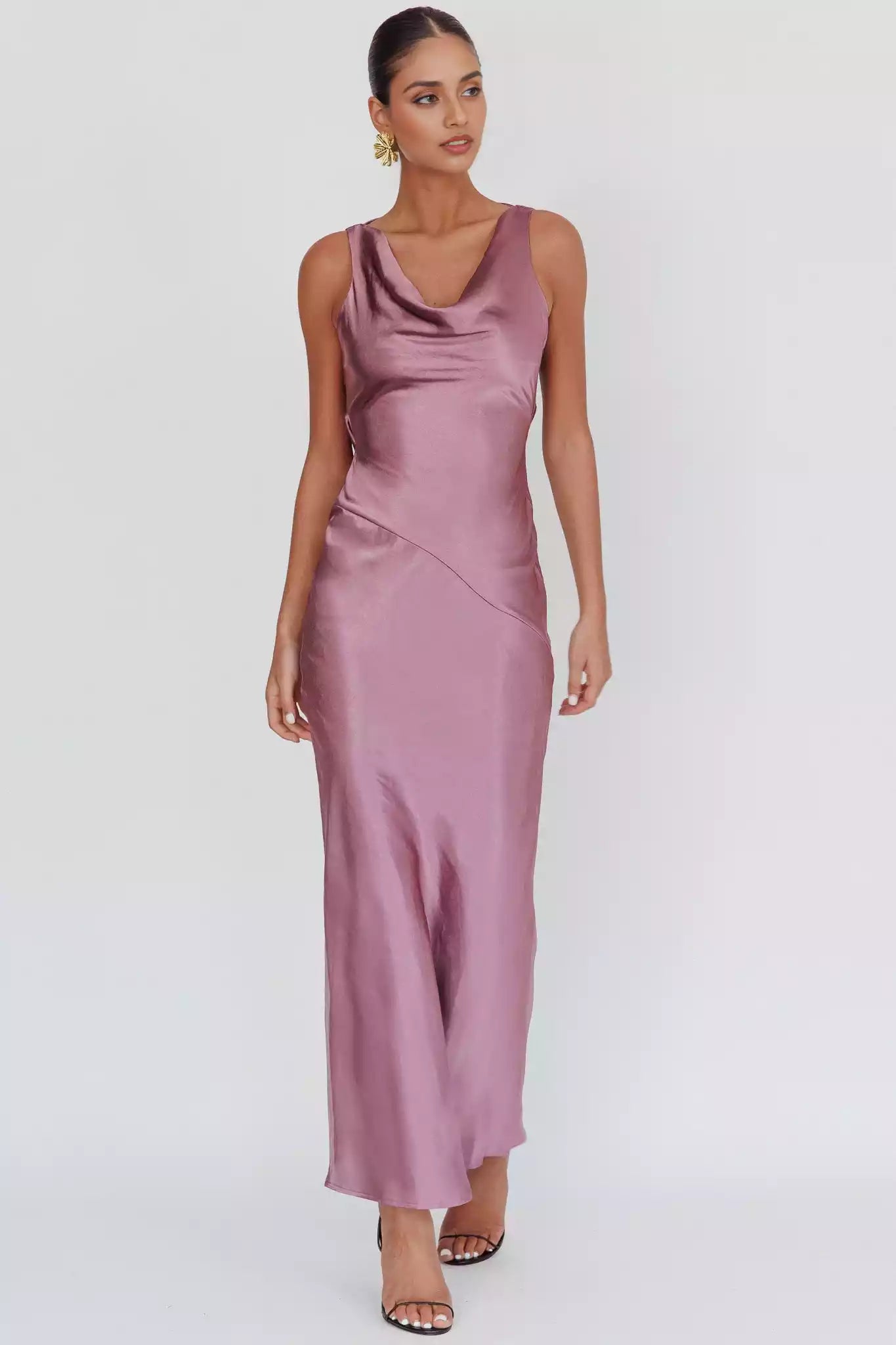 Gorgeous satin extra long scarf collar, backless lace up, unlined invisible side zipper Prom Dresses