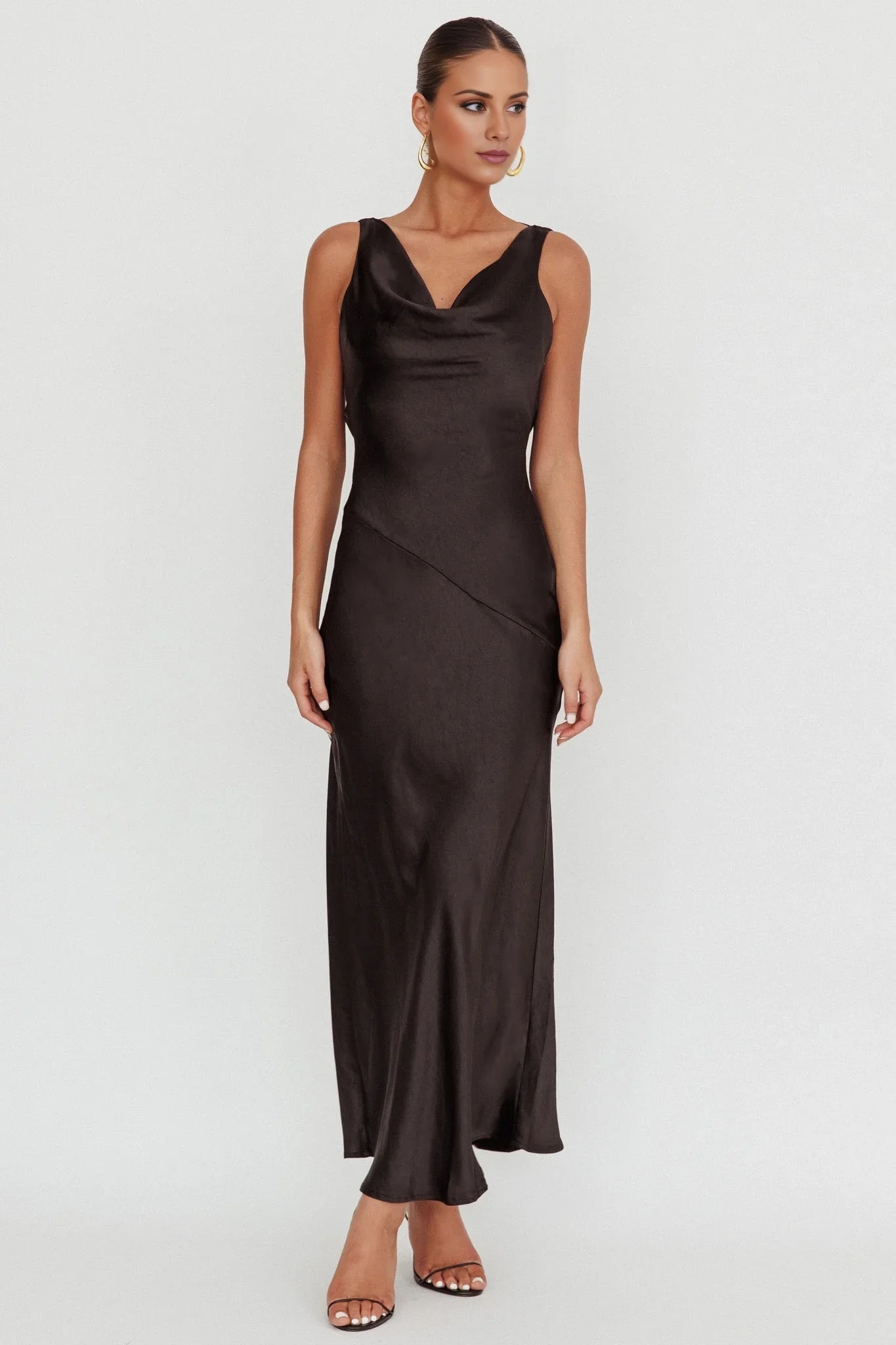 Gorgeous satin extra long scarf collar backless lace up bridesmaid dress