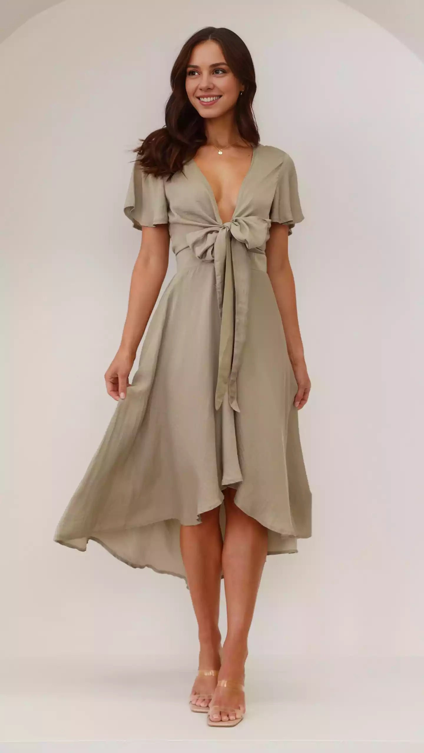 Gorgeous satin flowing skirt, high-low skirt, butterfly sleeves, invisible zipper Prom Dresses