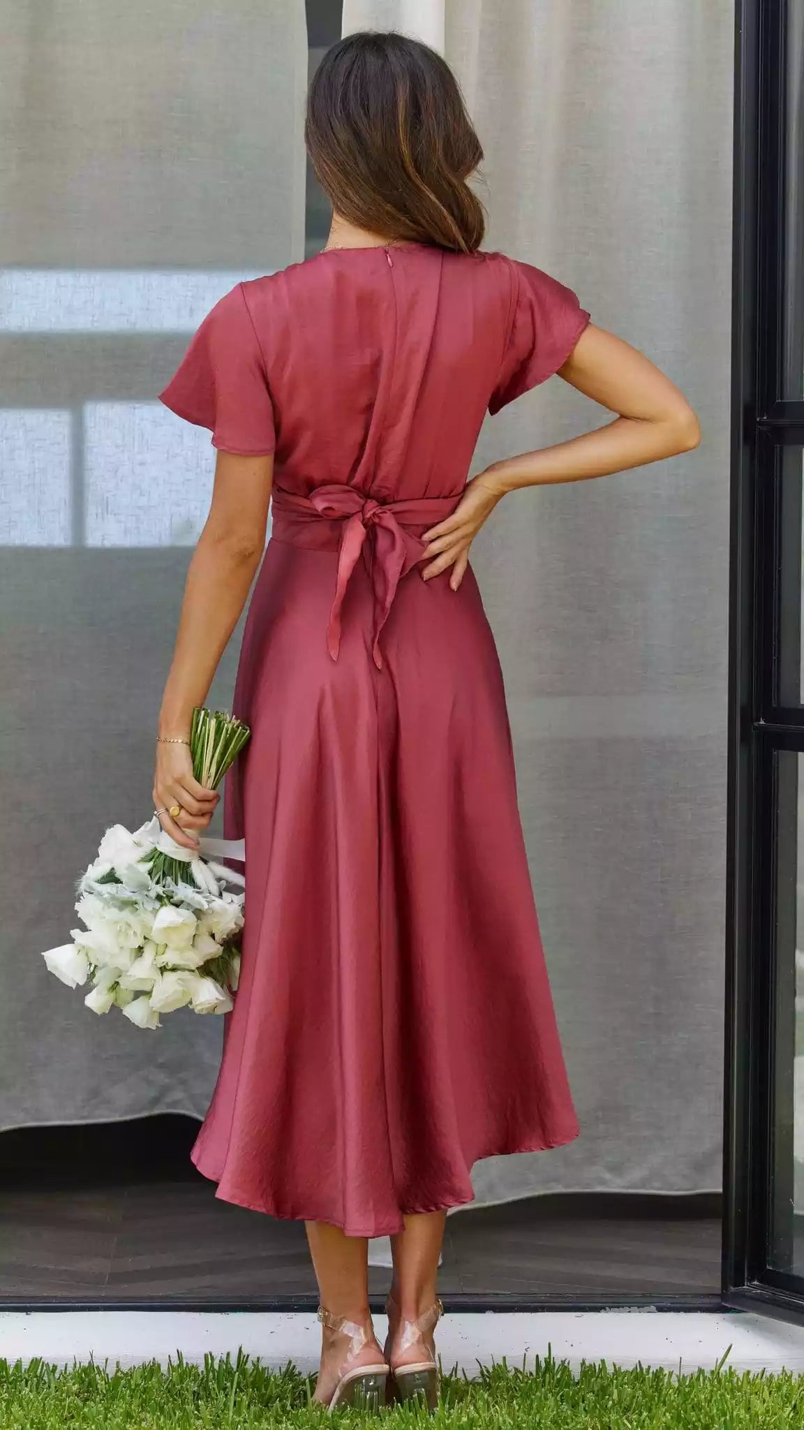Gorgeous satin flowing skirt with hidden zipper at the back, high and low skirt lining Prom Dresses