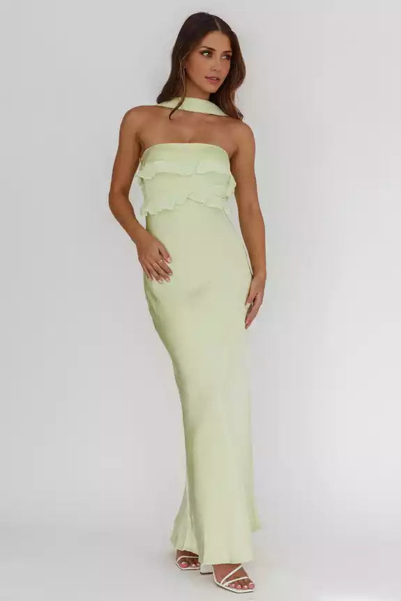 Gorgeous satin ultra long strapless and unlined invisible side zipper neck design Bridesmaid Dresses
