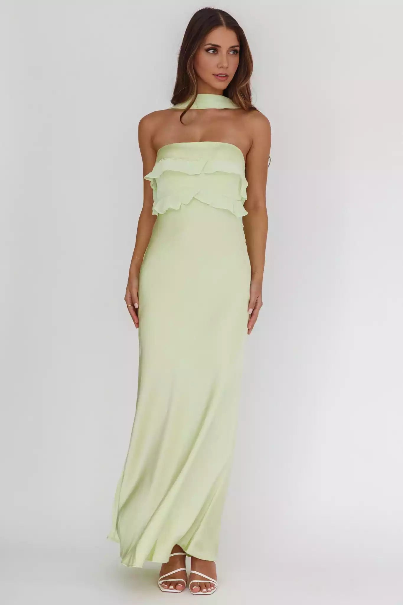 Gorgeous satin ultra long strapless and unlined invisible side zipper neck design Bridesmaid Dresses