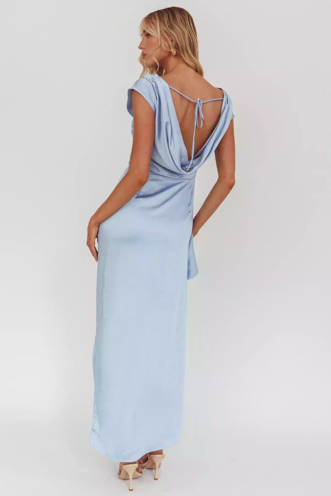 Gorgeous unlined side zipper side slit satin scarf collar Bridesmaid Dresses