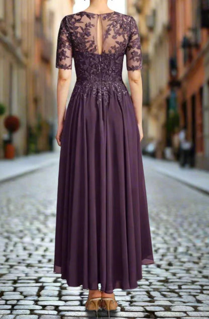 Grape Half Sleeves Mother of The Bride Dresses with Lace Appliques