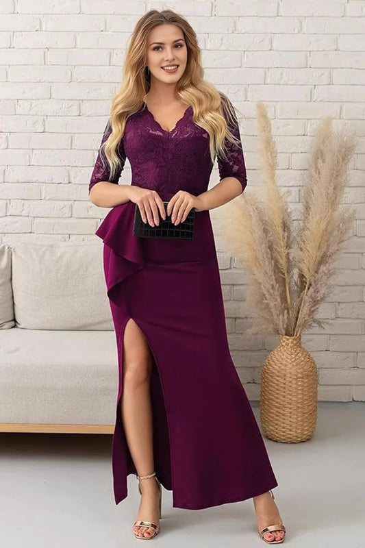 Grape Sheath Appliques Long Mother Of The Bride Dress