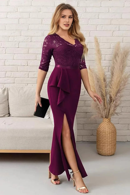 Grape Sheath Appliques Long Mother Of The Bride Dress