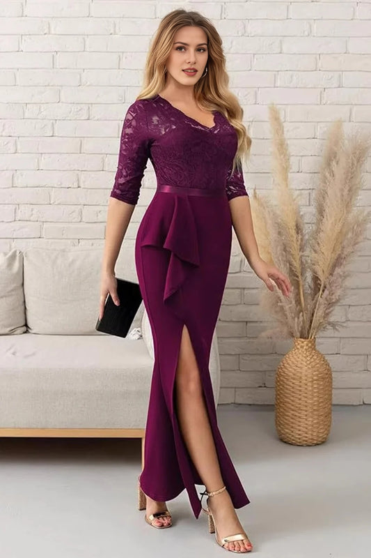 Grape Sheath Appliques Long Mother Of The Bride Dress