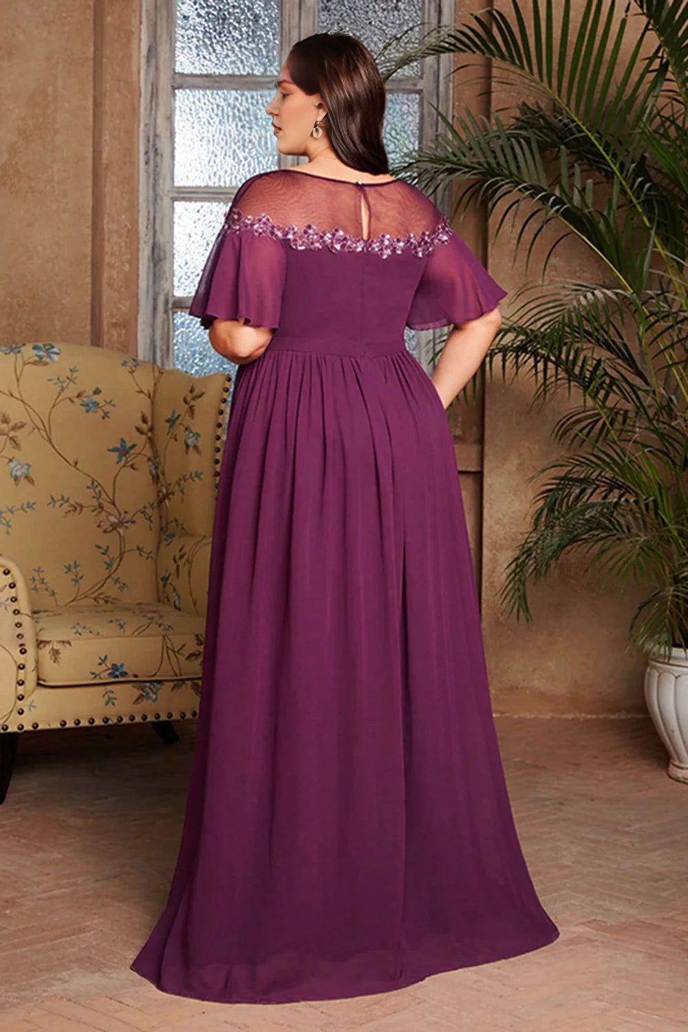Grape colored plus size long bridal gown