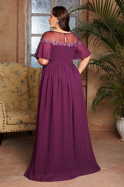 Grape colored plus size long bridal gown