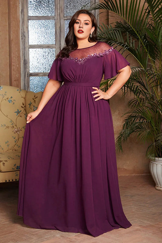 Grape colored plus size long bridal gown