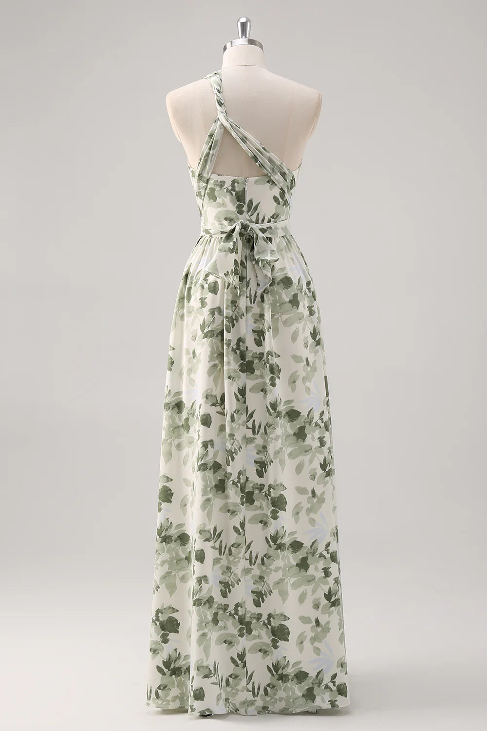 Green Flower A Line One Shoulder Convertible Design Bridesmaid Dress