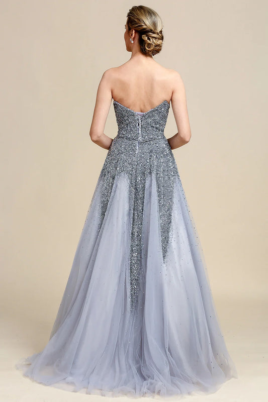 Grey A Line Beading Sparkly Mother of Bride Dress