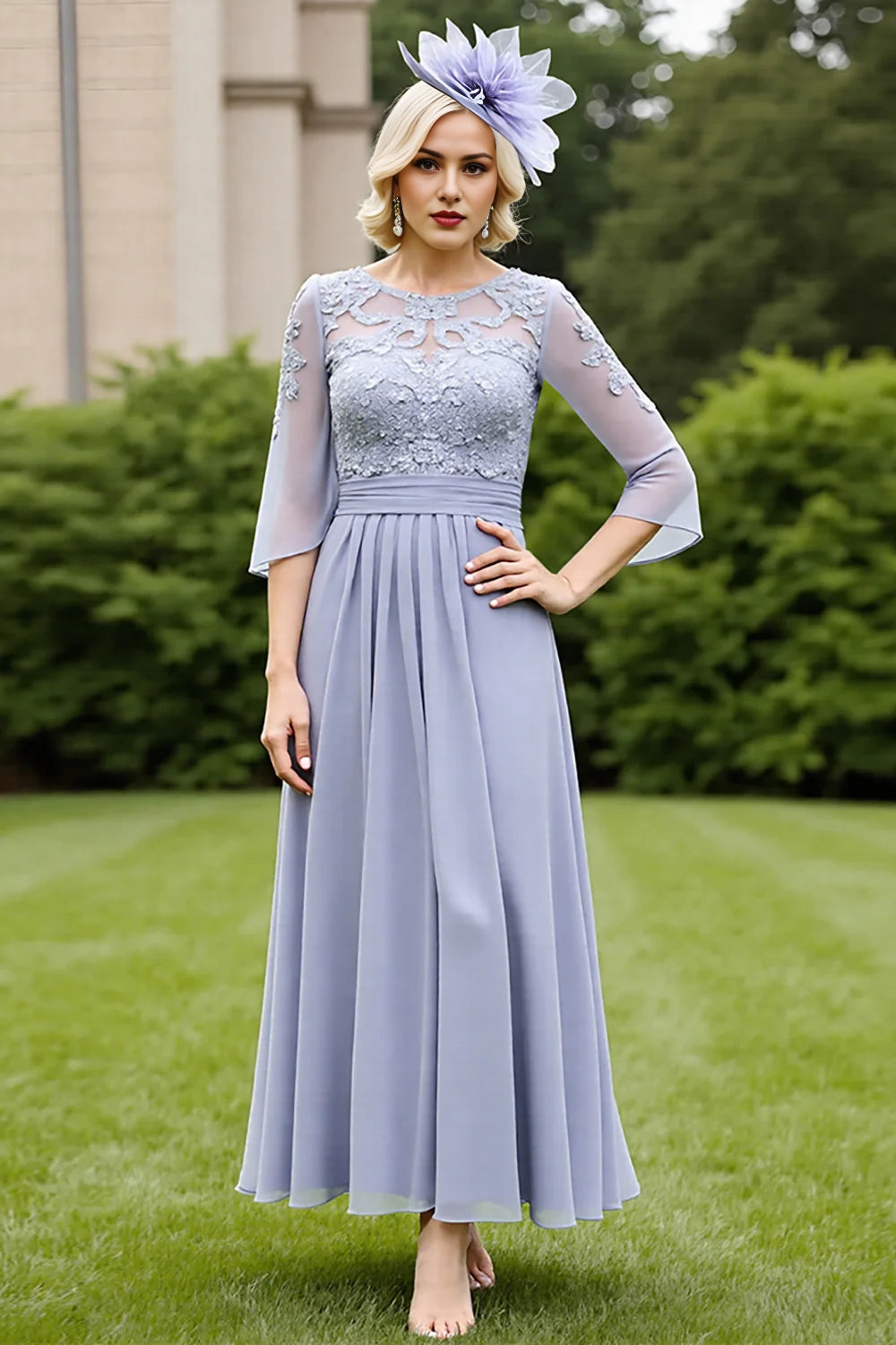 Grey Blue A Line Mother Of The Bride Dress With Appliques