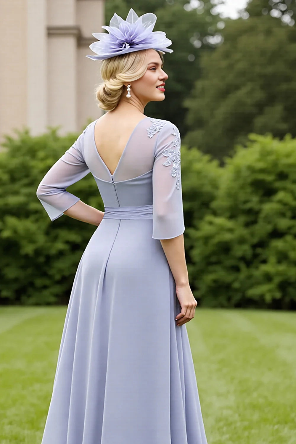 Grey Blue A Line Mother Of The Bride Dress With Appliques