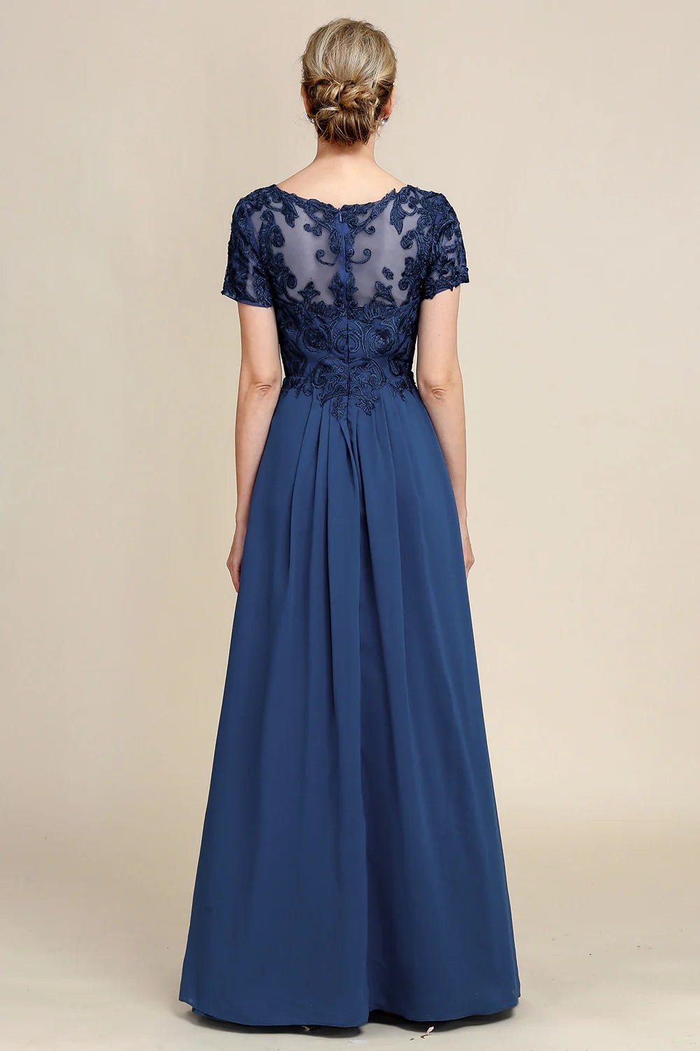 Grey Blue A Line V Neck Long Mother of Bride Dress with Appliques