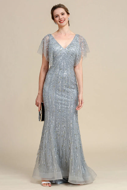 Grey Mermaid Beading Long Mother of Bride Dress
