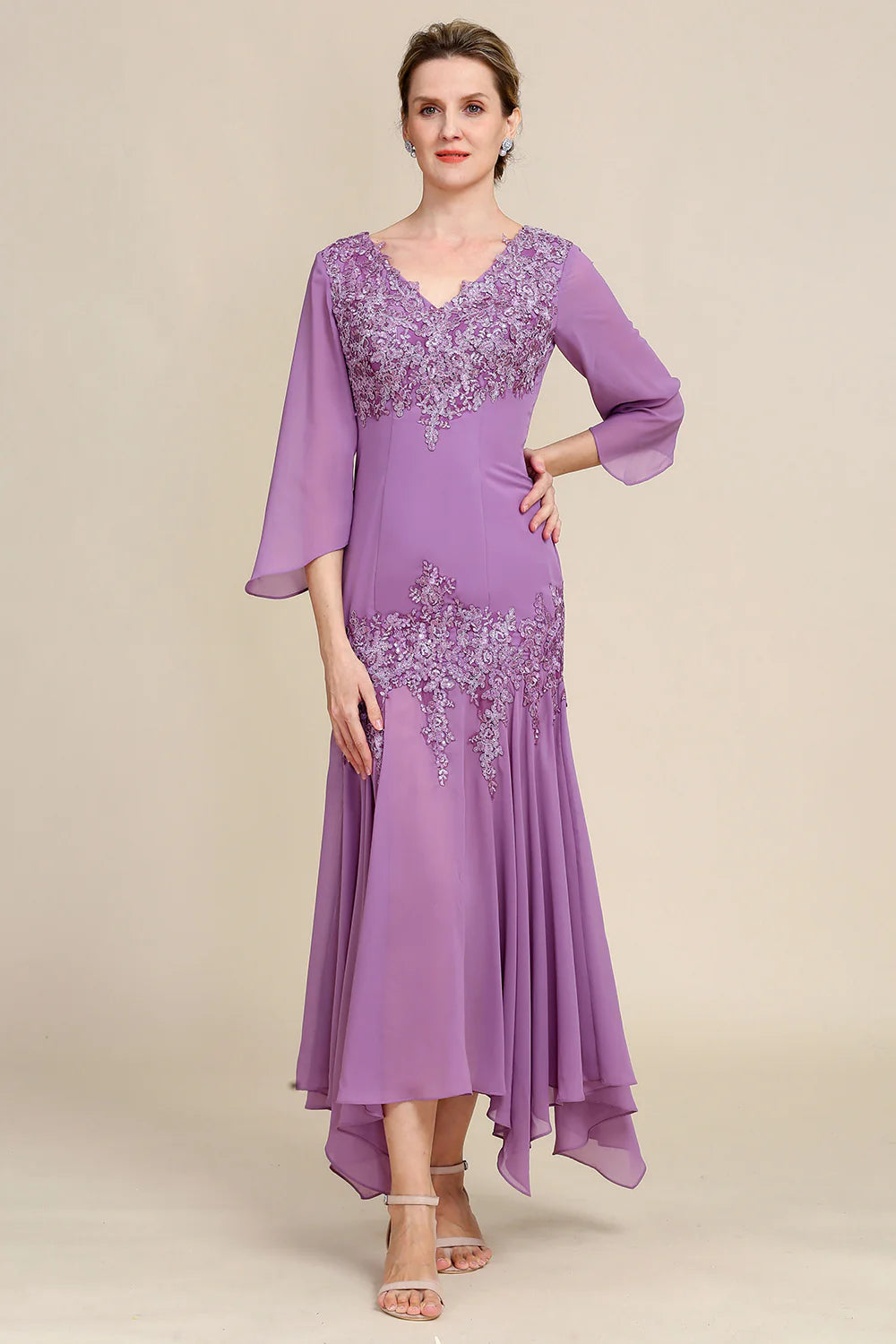 Grey Purple Mermaid Chiffon Mother of the Bride Dress with Lace