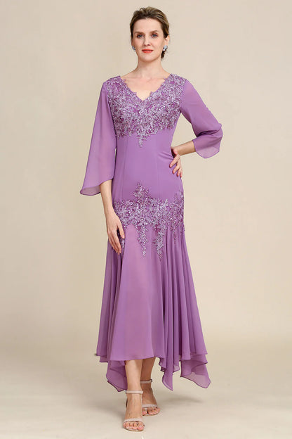 Grey Purple Mermaid Chiffon Mother of the Bride Dress with Lace